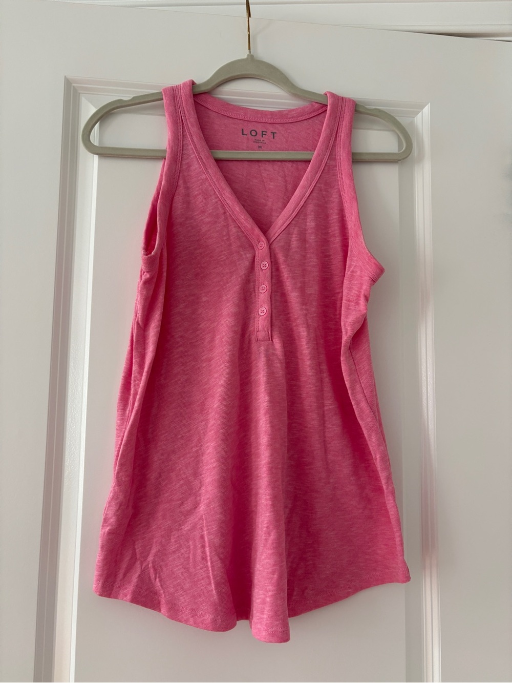 LOFT Bright Pink Henley Tank